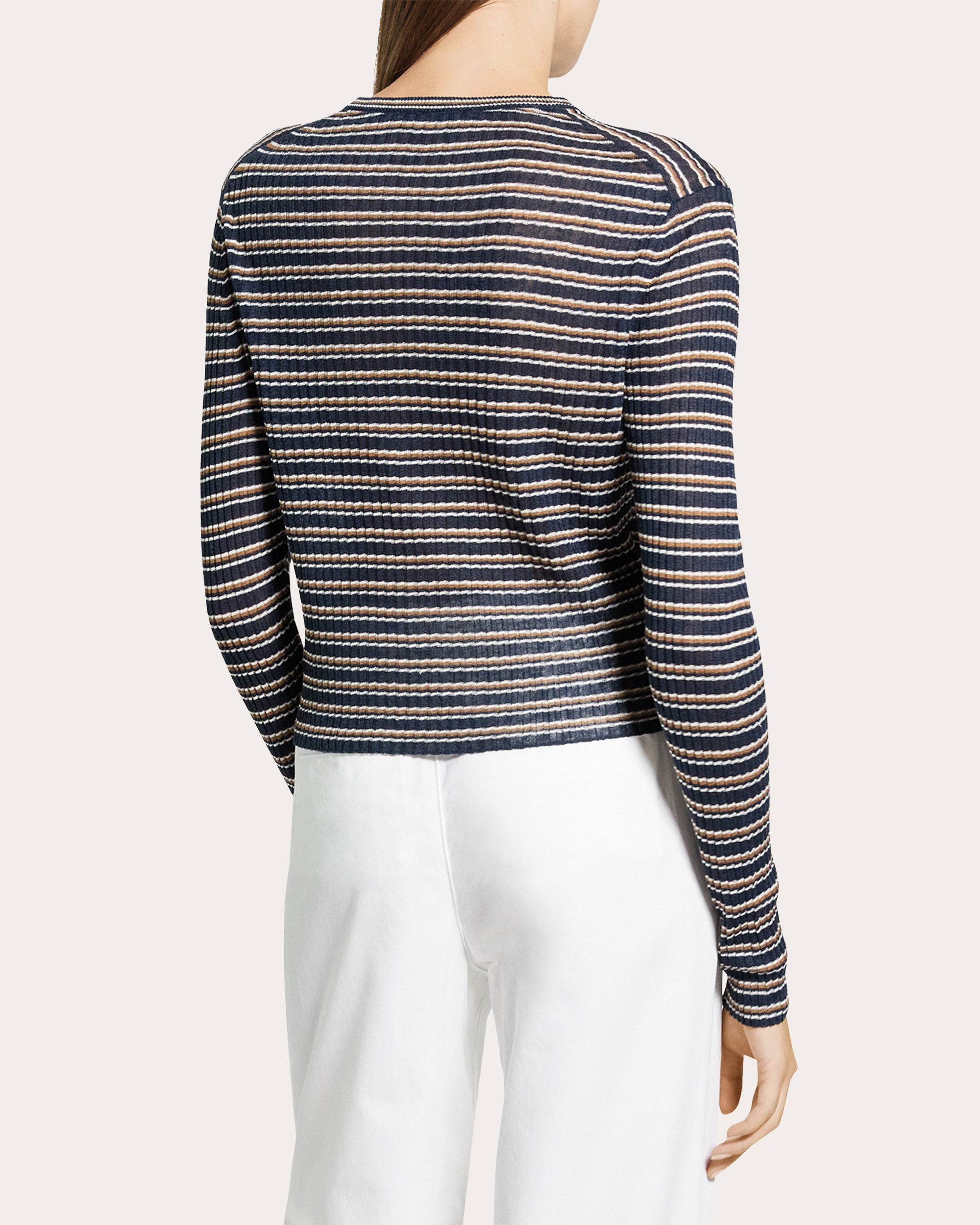 Stripe Linen Knit Cropped Cardigan