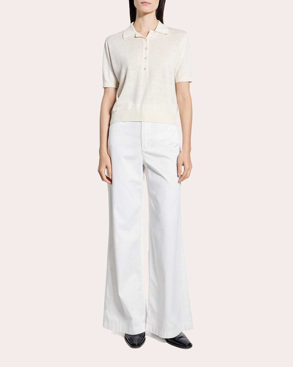 Sheer Linen Knit Cropped Polo
