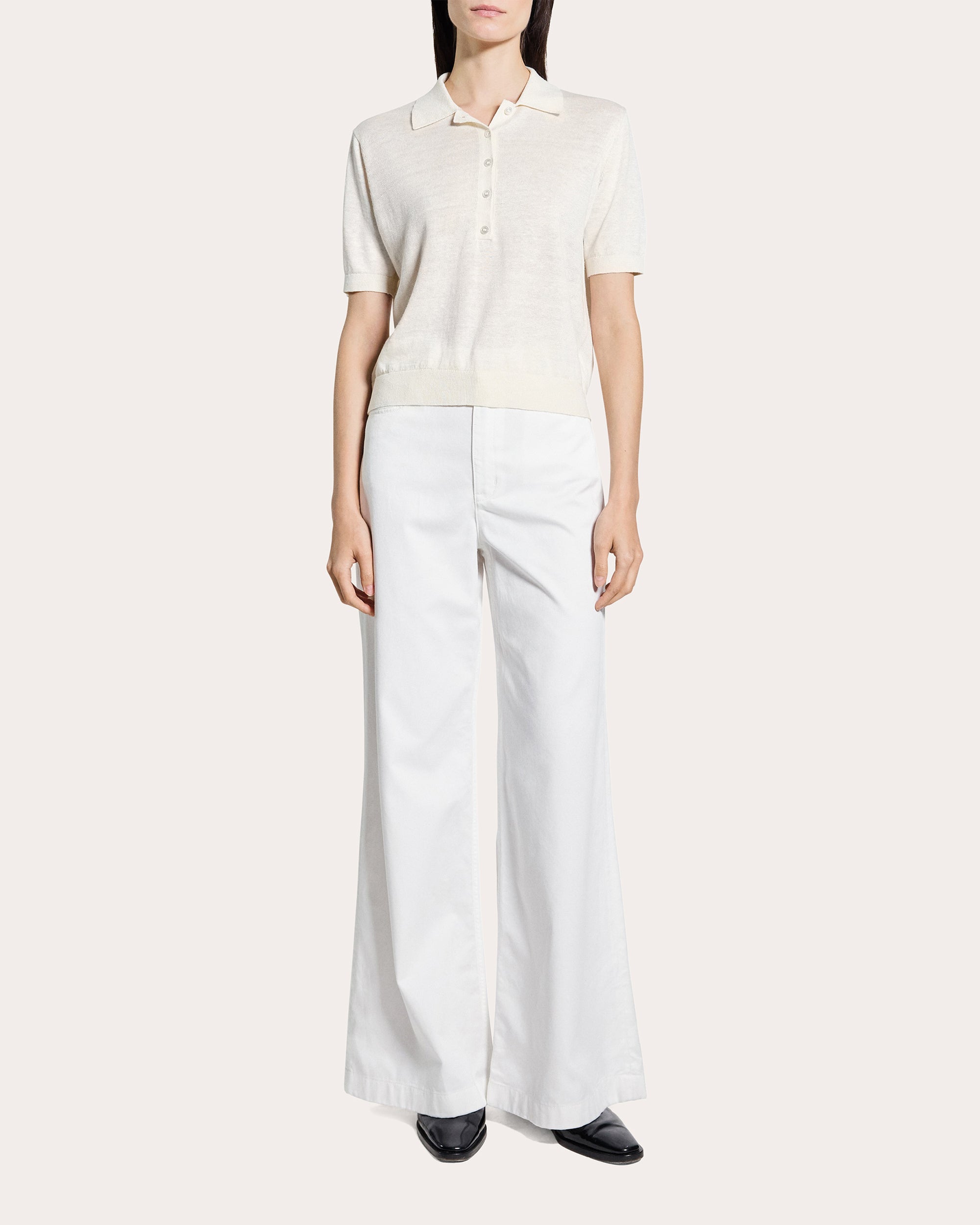 Sheer Linen Knit Cropped Polo
