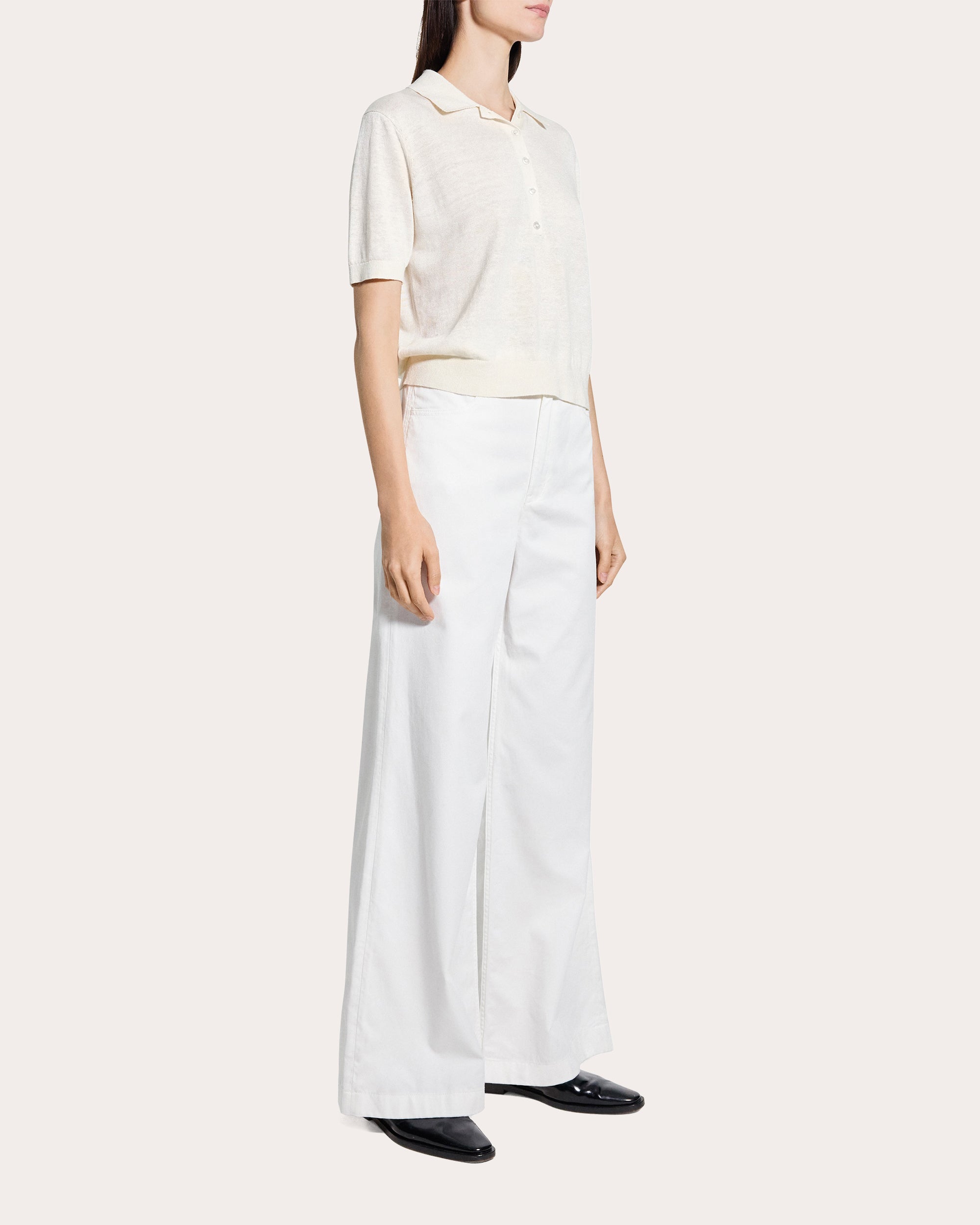 Sheer Linen Knit Cropped Polo