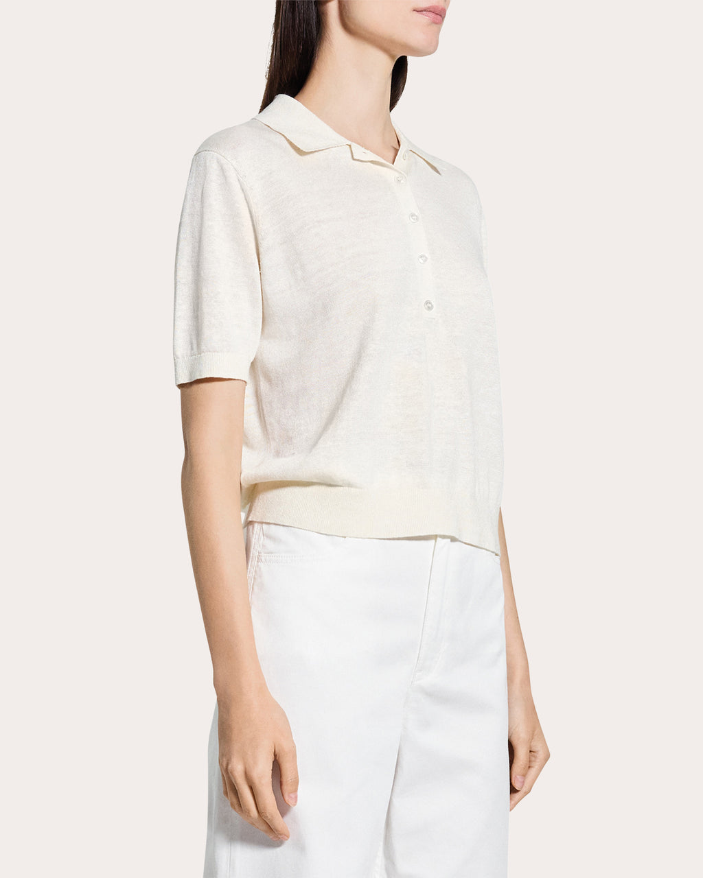 Sheer Linen Knit Cropped Polo