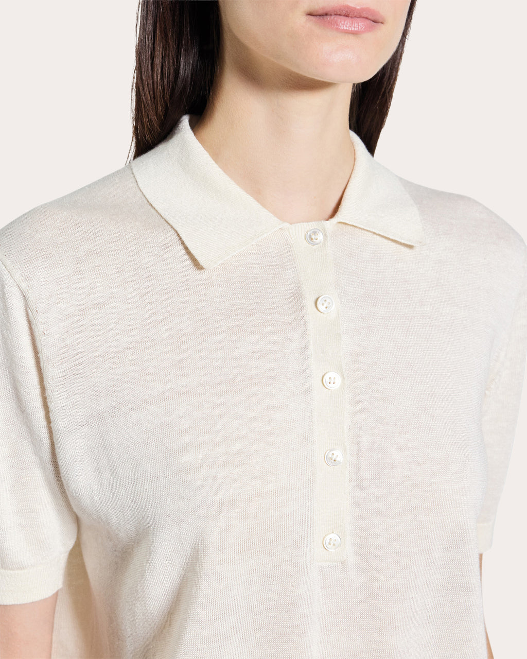 Sheer Linen Knit Cropped Polo