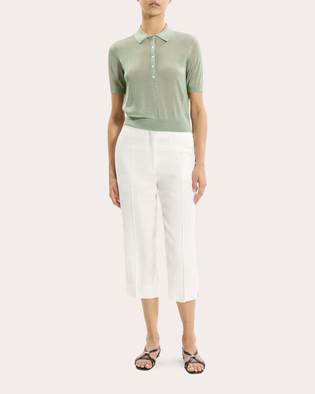 Linen Twill Slit Capri Pants