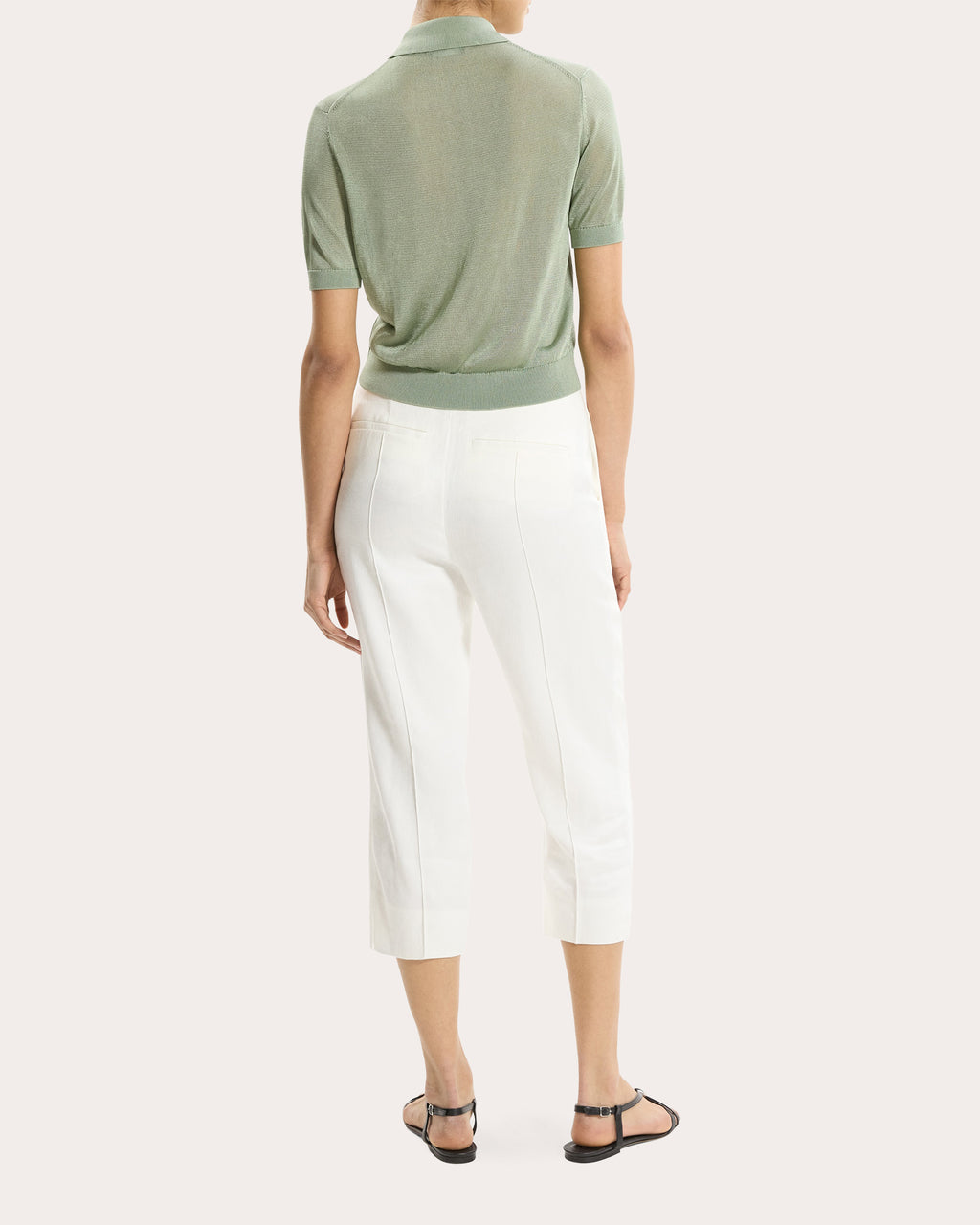 Linen Twill Slit Capri Pants