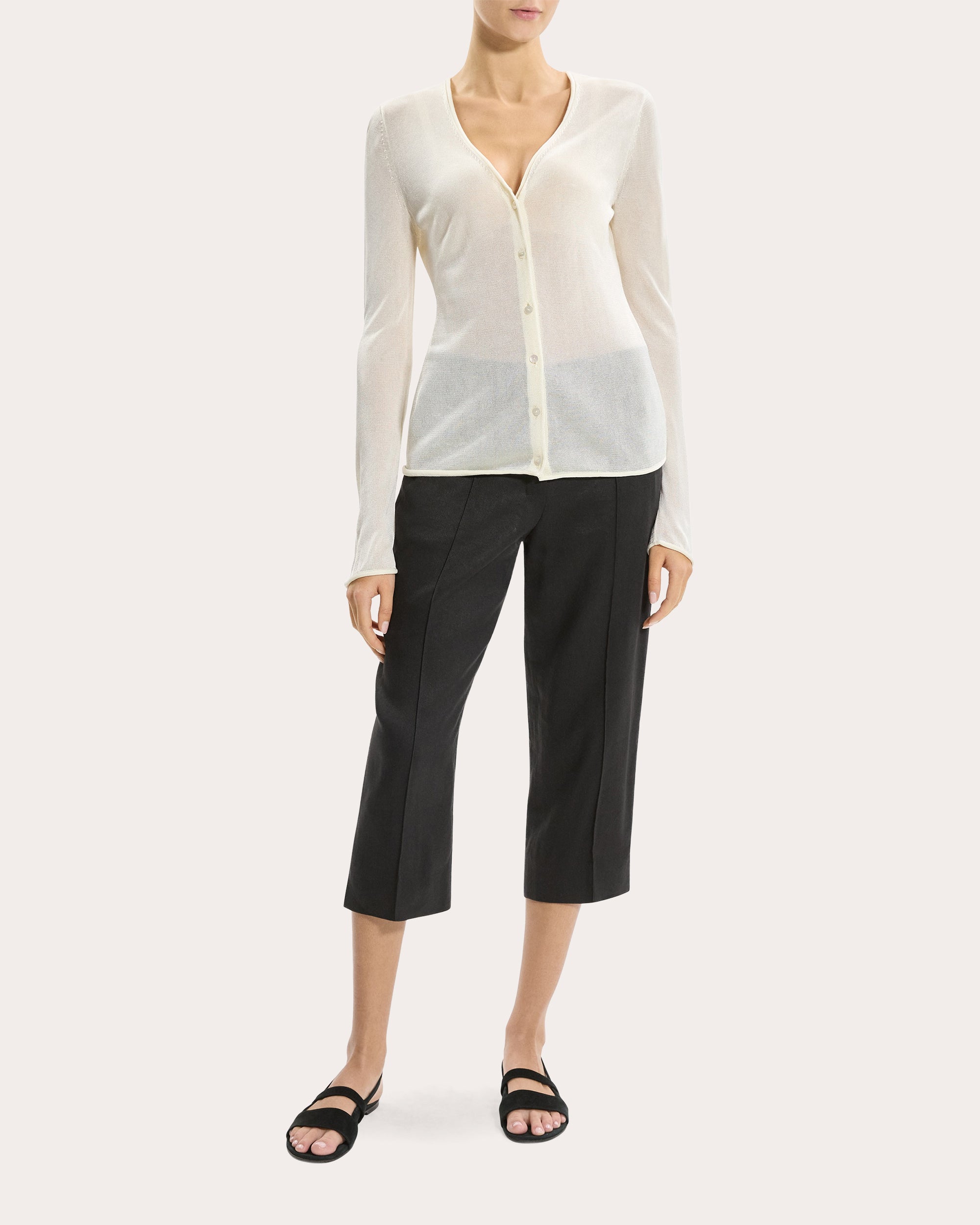 Sheer Lustrous Knit Rolled Cardigan