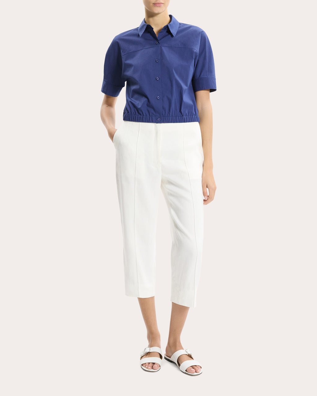Relaxed Poplin Elasticized Button-Up