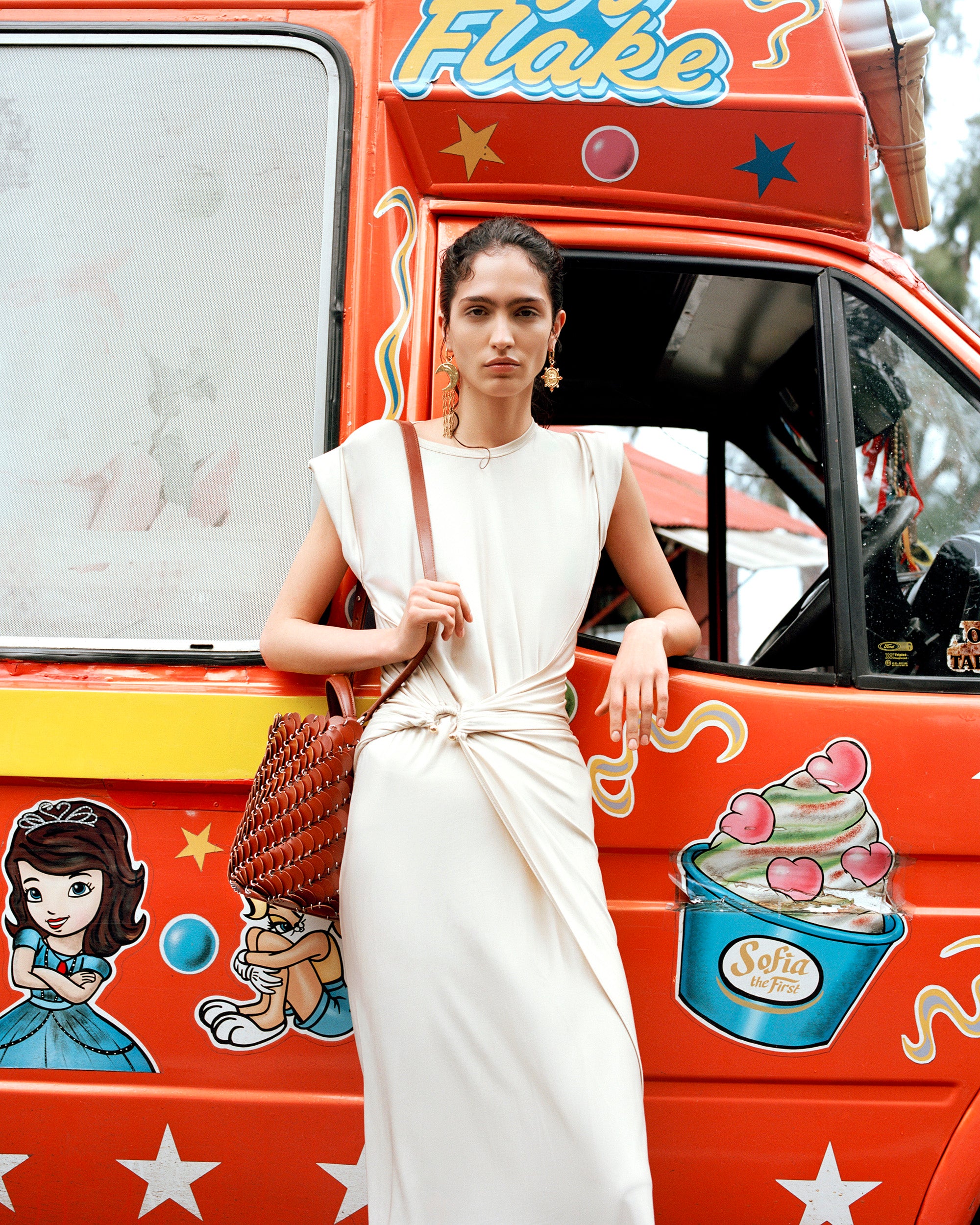 Jersey Hardware Draped Asymmetric Midi Dress