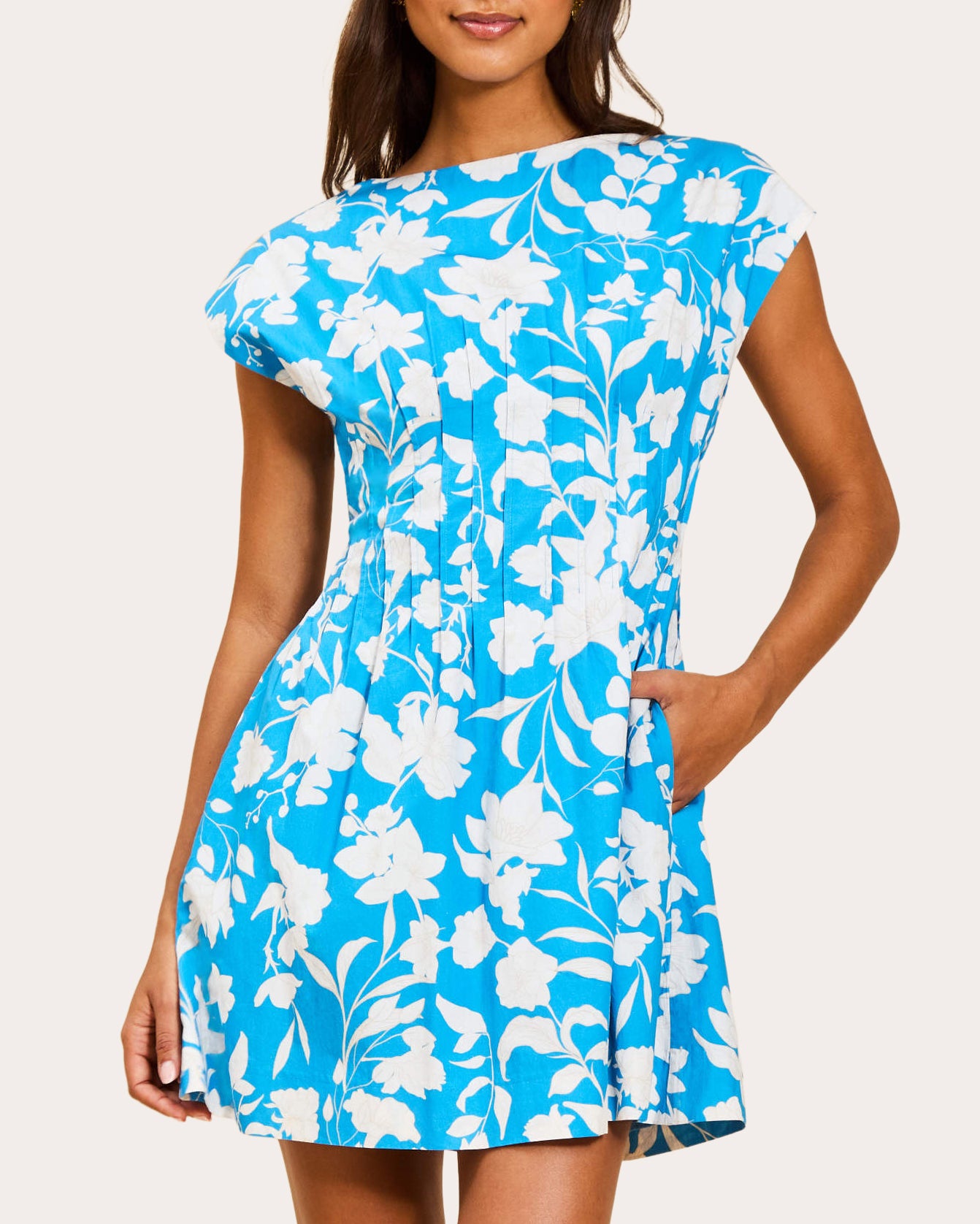 Quinn Floral Poplin Pintucked Mini Dress