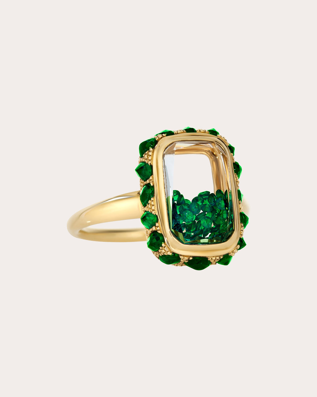 Emerald & 18k Gold Ten Fourteen Antique Shaker Ring