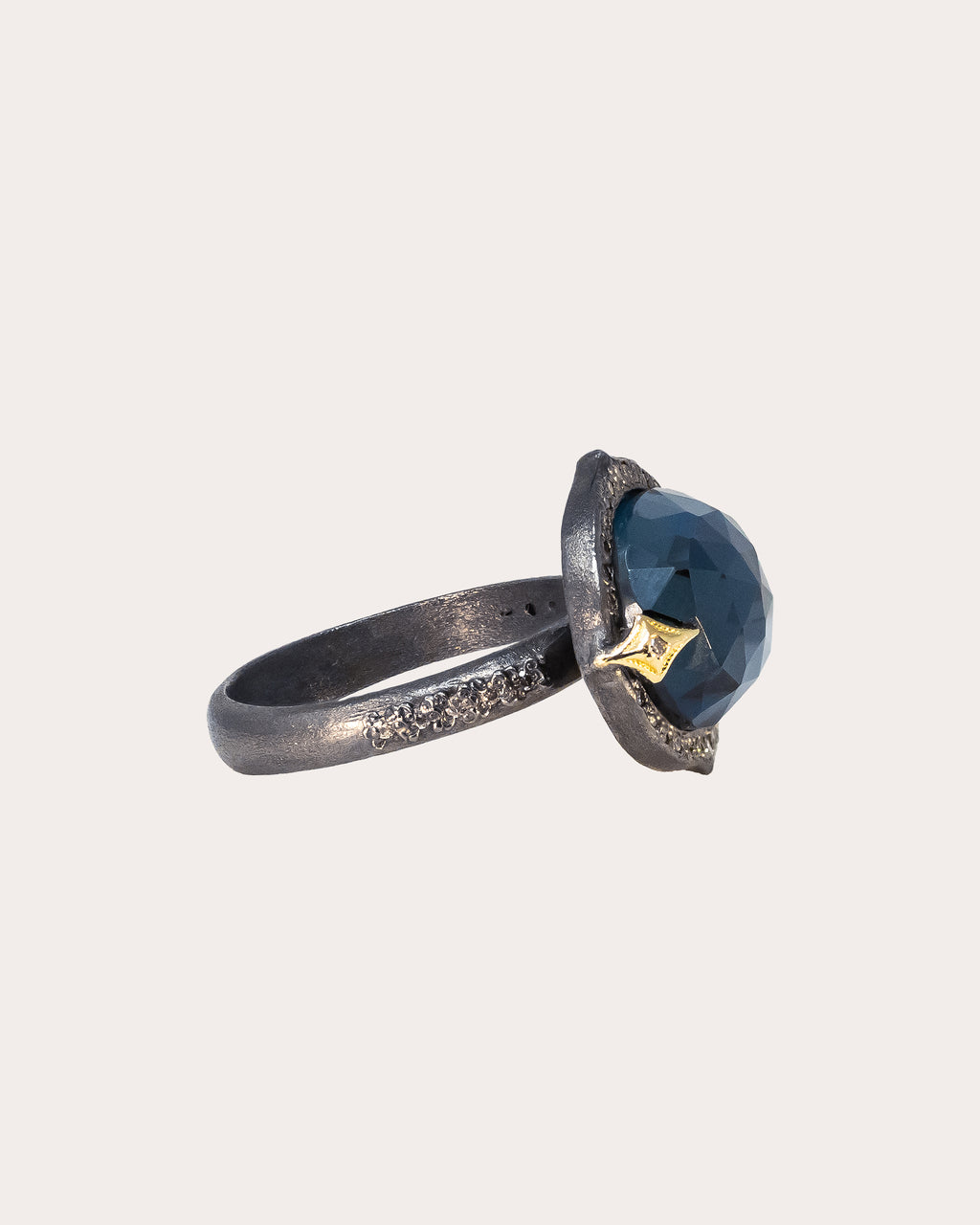 18K Gold Blackened Sterling Silver Topaz and Diamond Ring