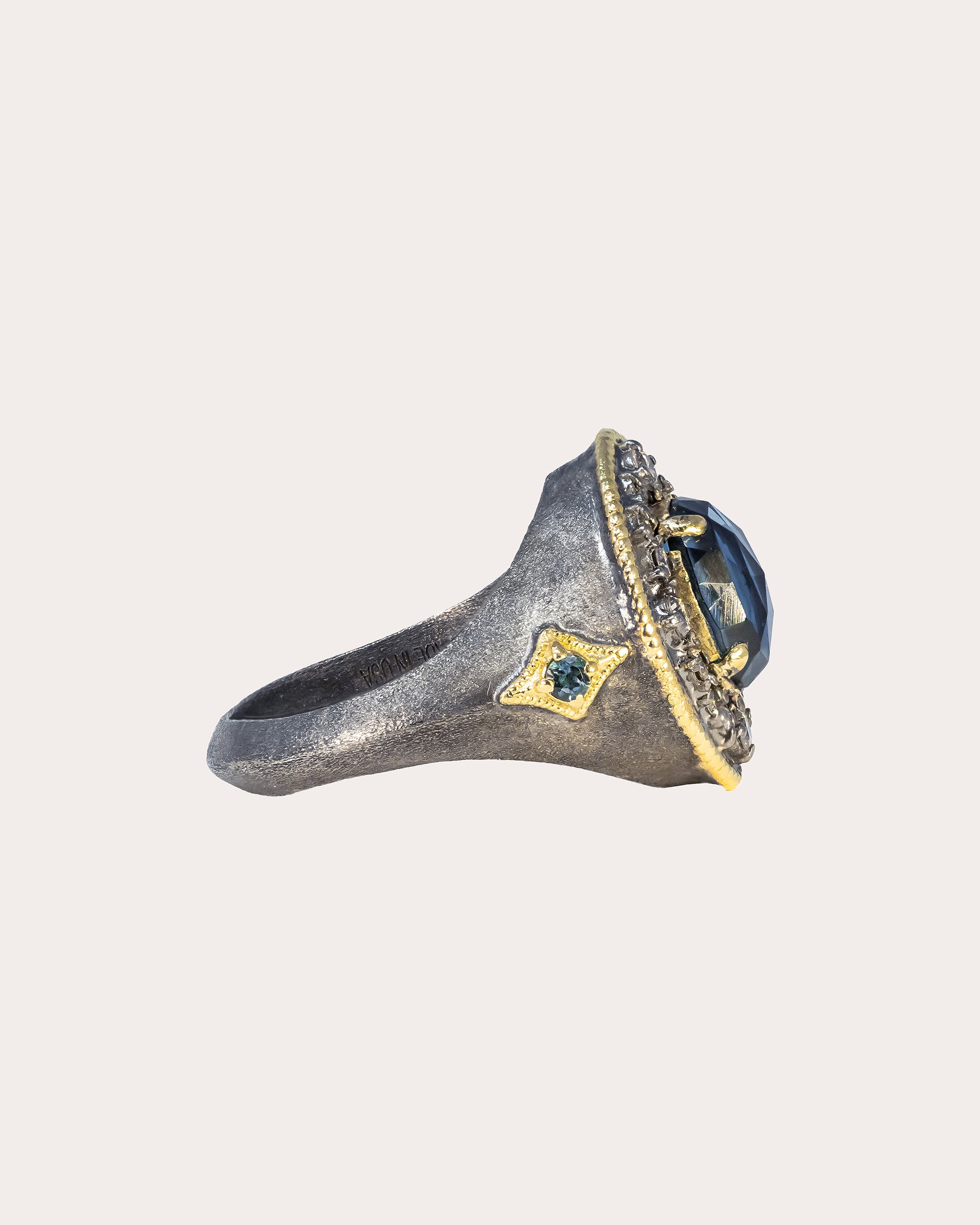 Topaz & Diamond Blackened Two-Tone Signet Ring