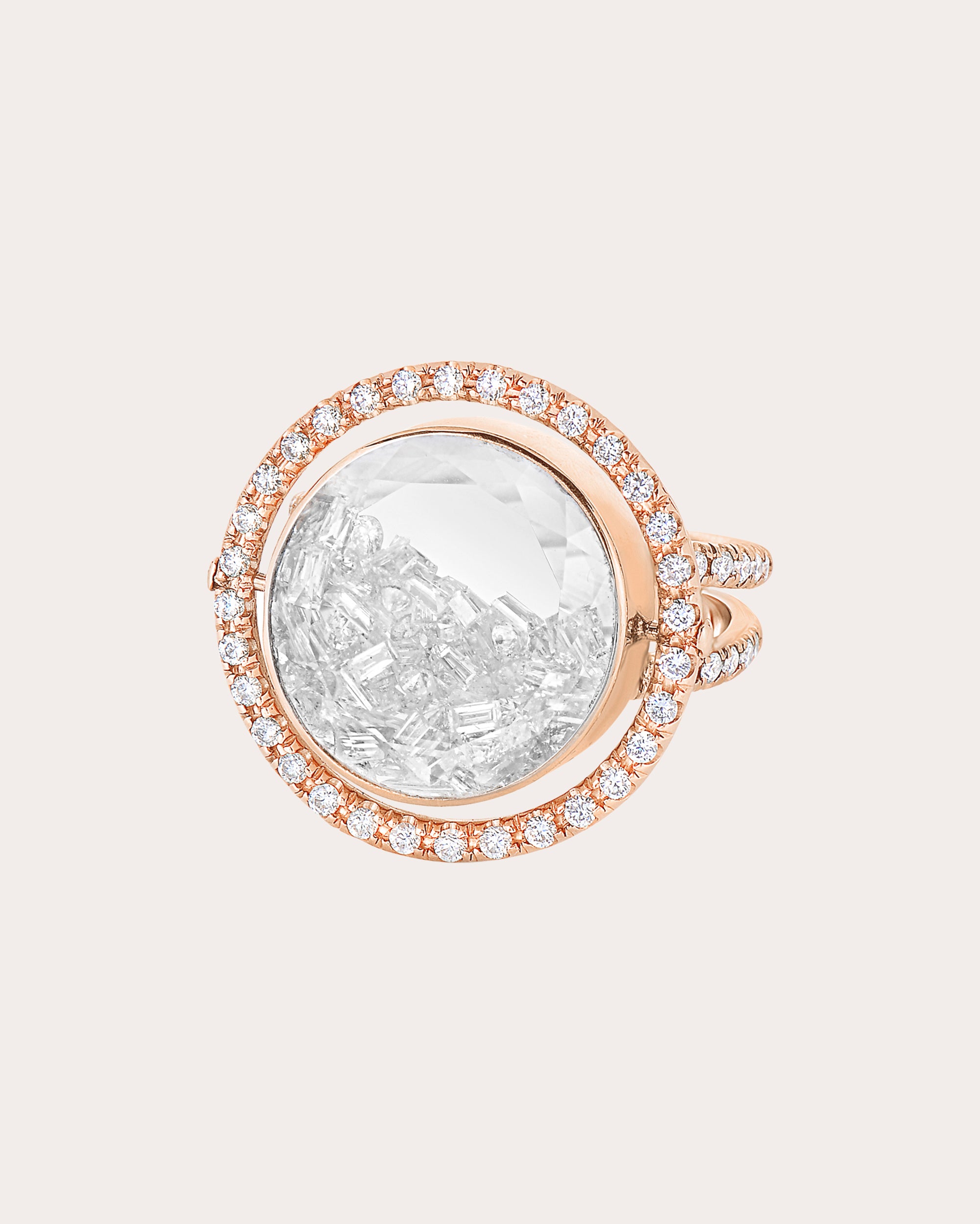 Diamond & 18k Rose Gold Halo 15 Shaker Ring