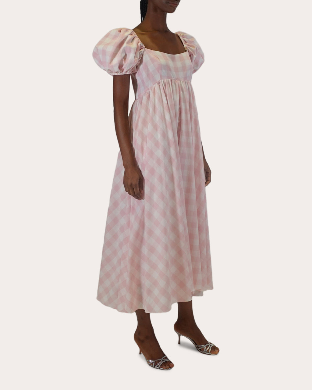 Rory Gingham Cotton Puff-Sleeve Midi Dress