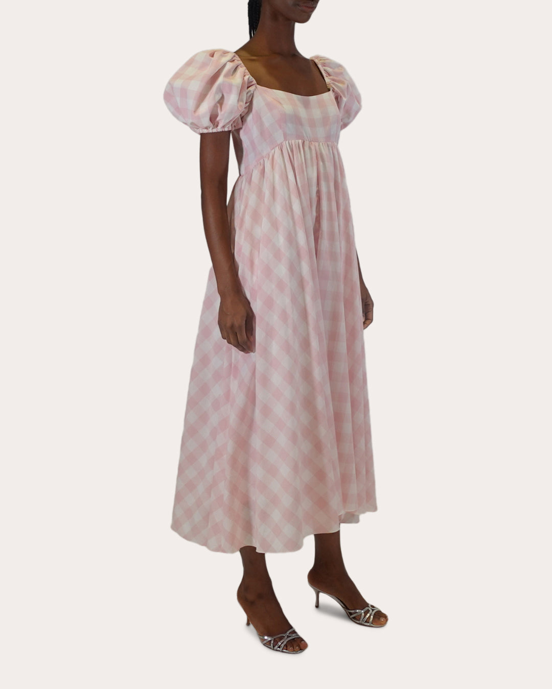 Rory Gingham Cotton Puff-Sleeve Midi Dress