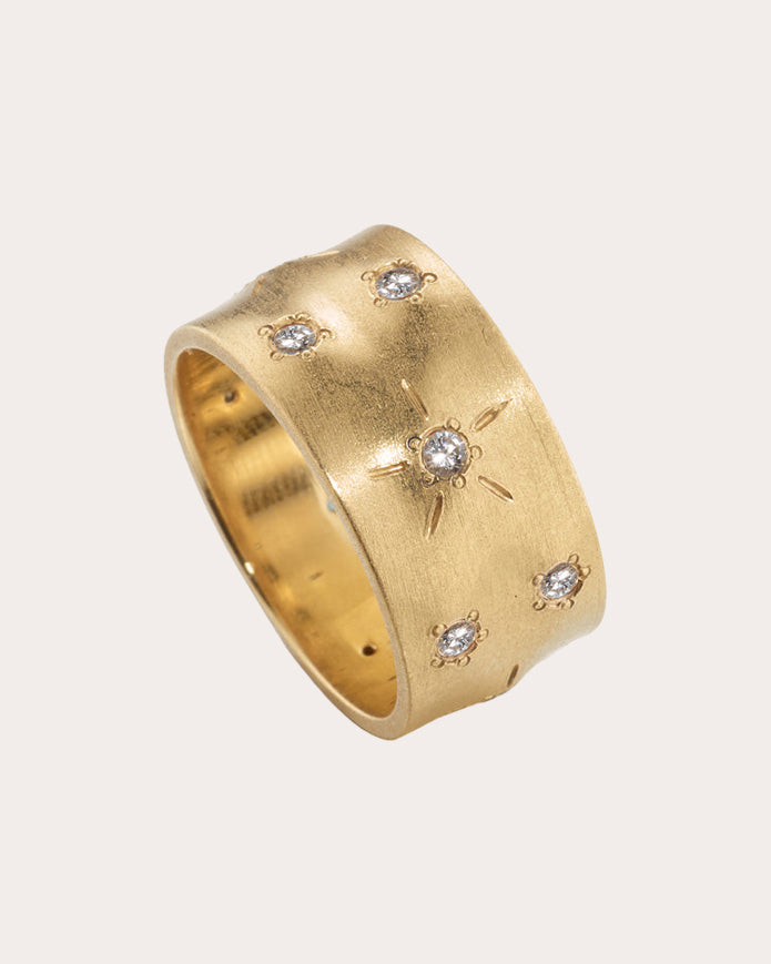 Diamond & 18k Gold Circle of 5ths Cigar Band Ring