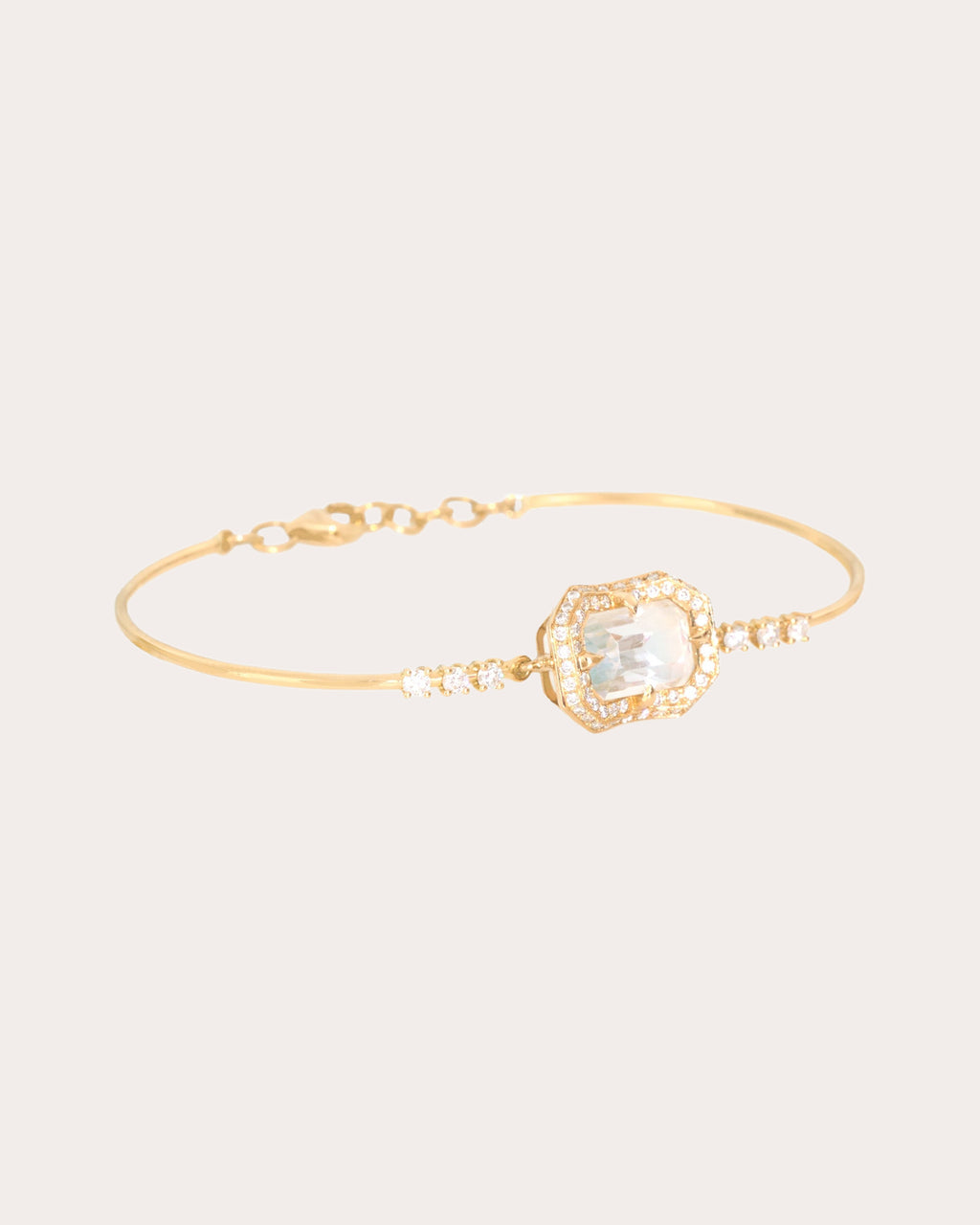 Rainbow Moonstone & Diamond Aurora Bangle