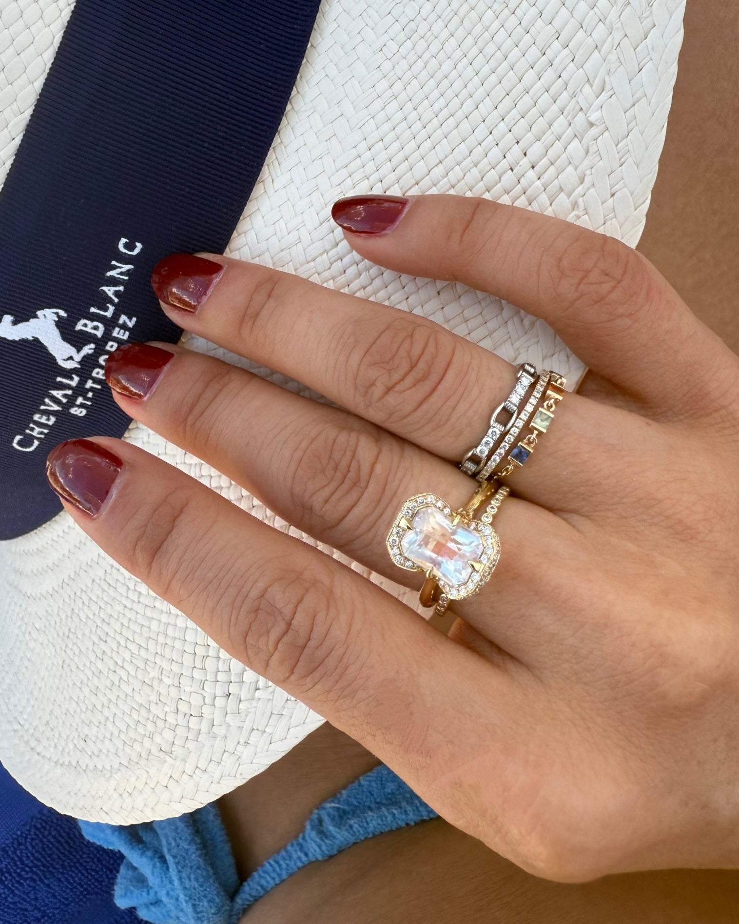 Rainbow Moonstone & Diamond Aurora Ring