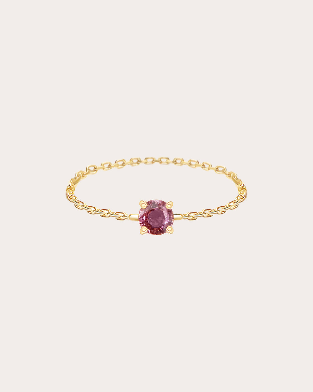 Raspberry Tourmaline & 14k Gold Chain Ring