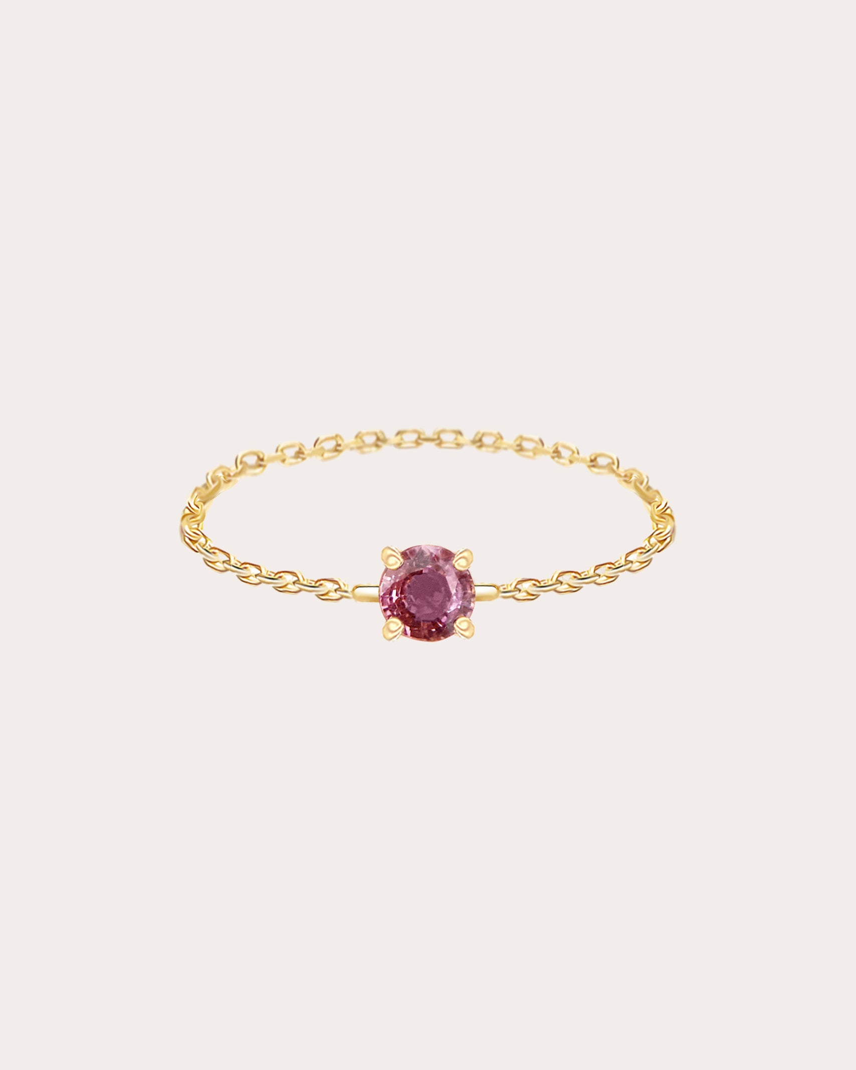 Raspberry Tourmaline & 14k Gold Chain Ring