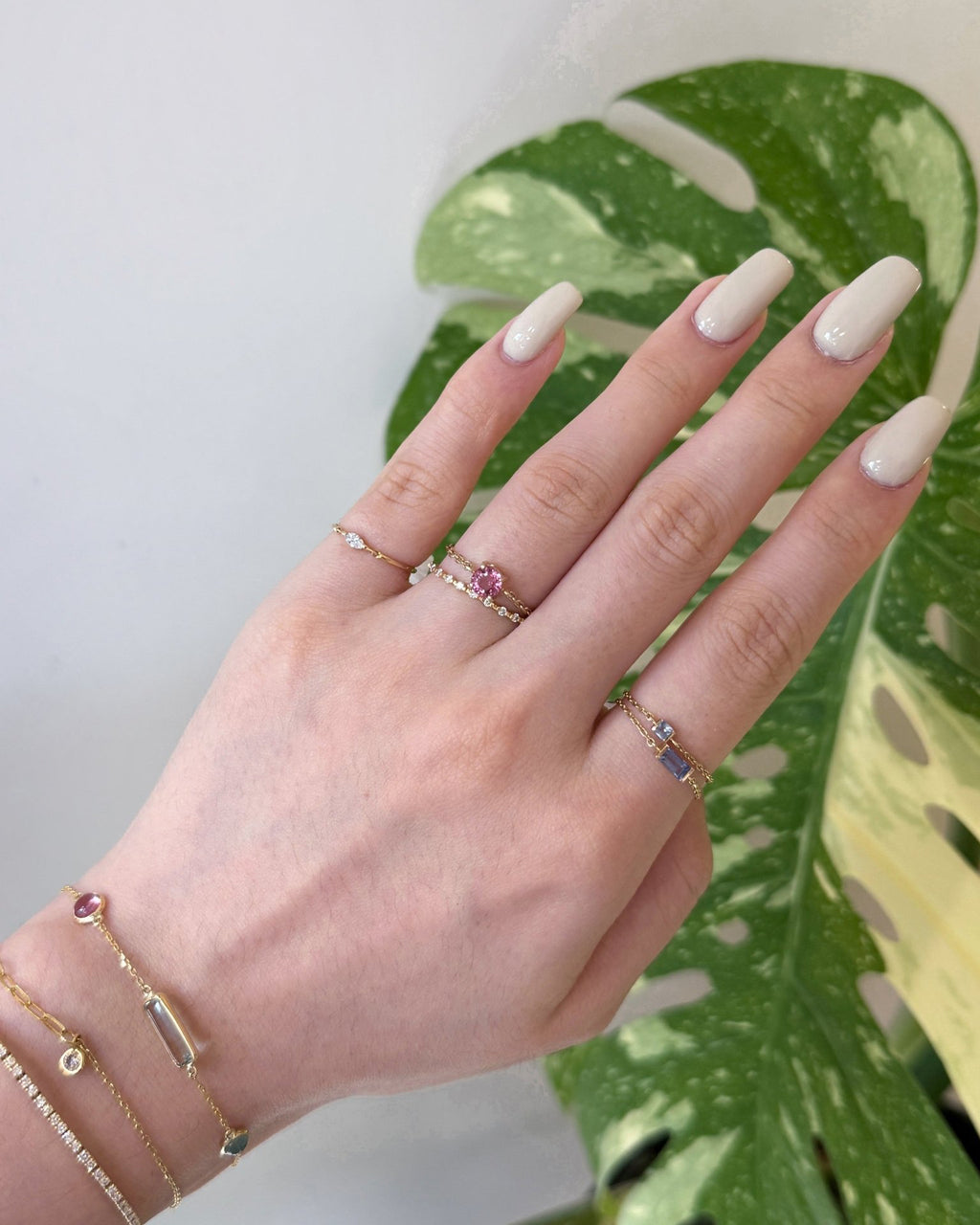 Raspberry Tourmaline & 14k Gold Chain Ring