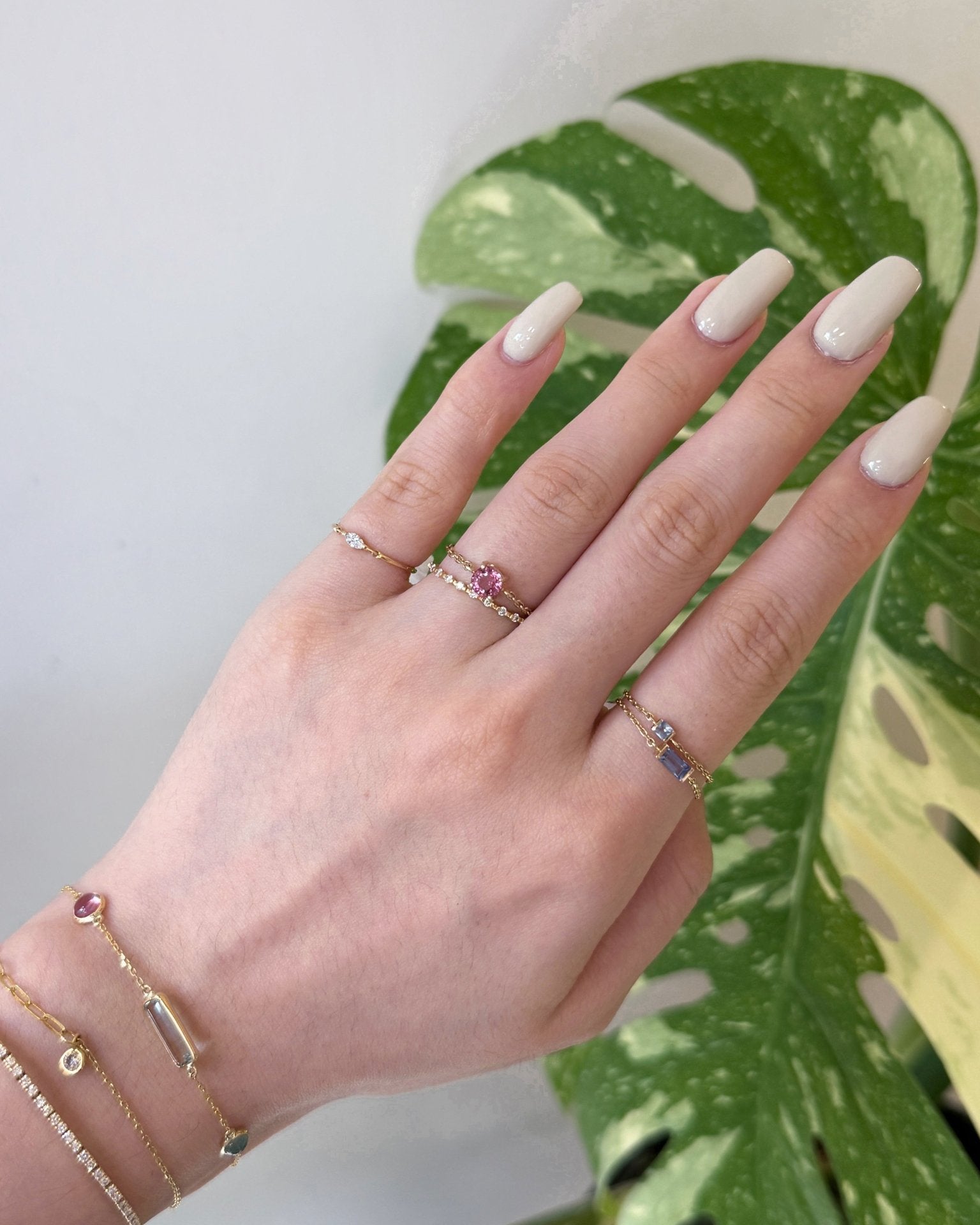 Raspberry Tourmaline & 14k Gold Chain Ring