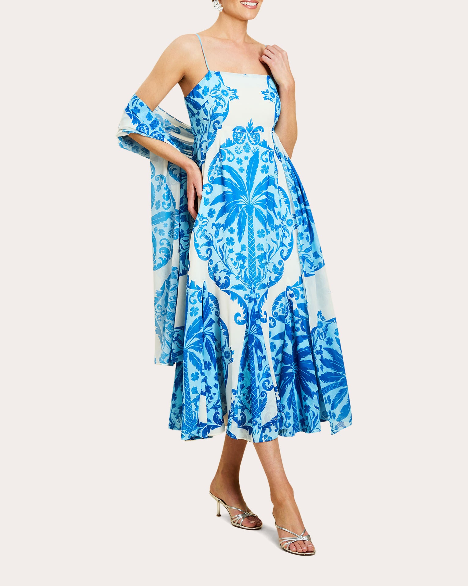 Reverie Printed Chiffon Godet Scarf Maxi Dress