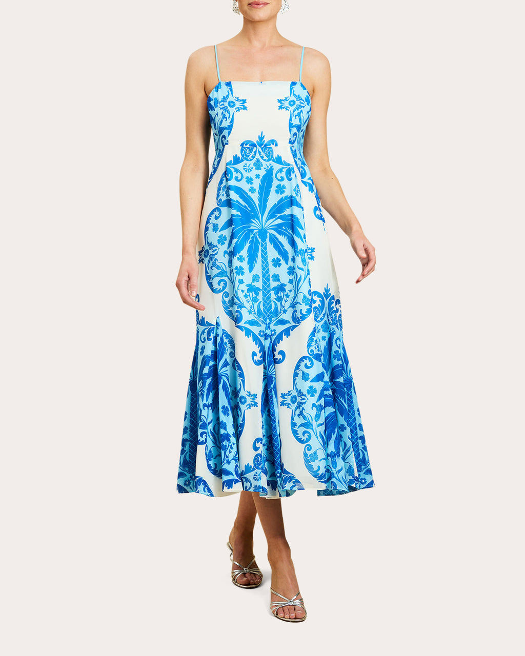Reverie Printed Chiffon Godet Scarf Maxi Dress