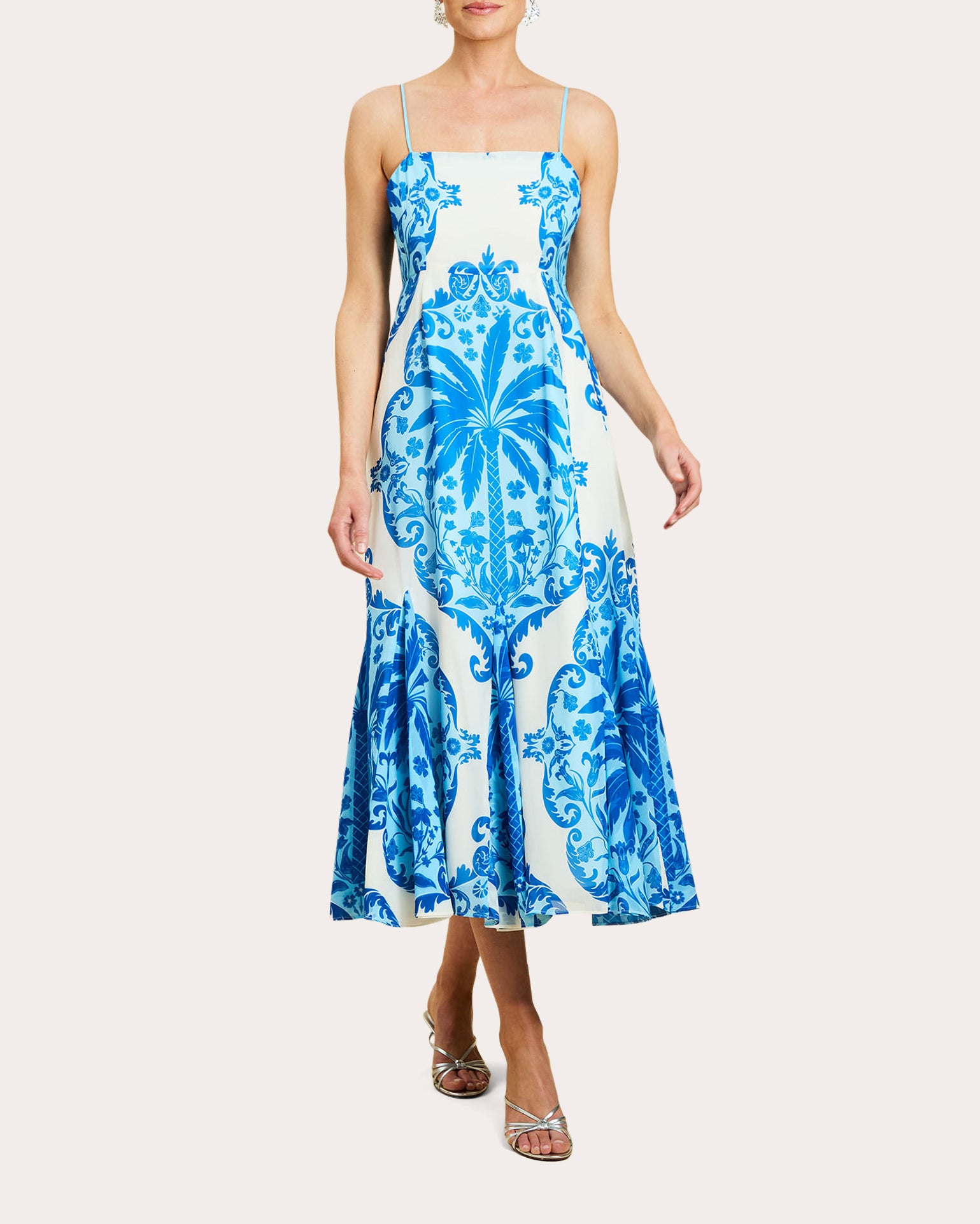 Reverie Printed Chiffon Godet Scarf Maxi Dress