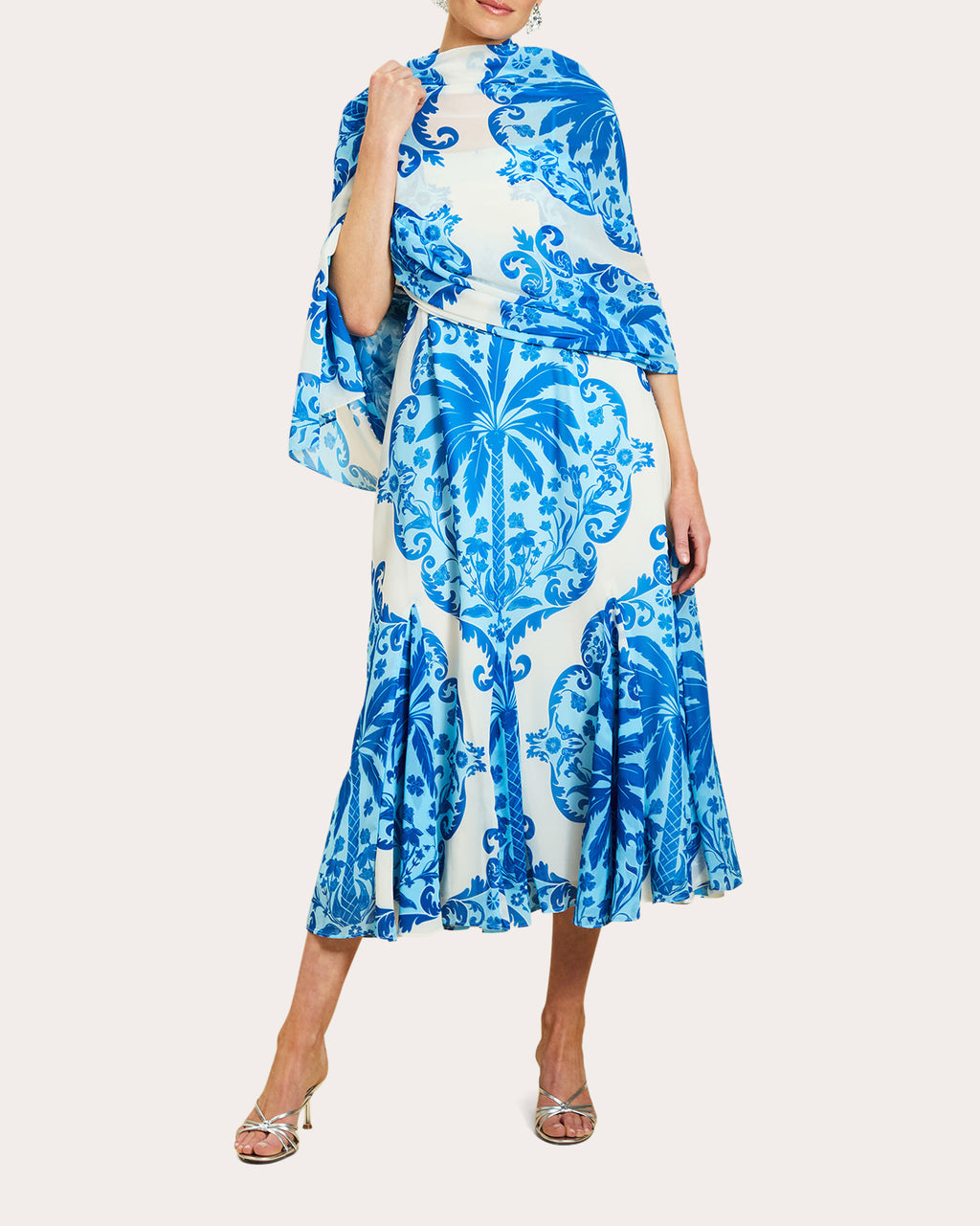 Reverie Printed Chiffon Godet Scarf Maxi Dress