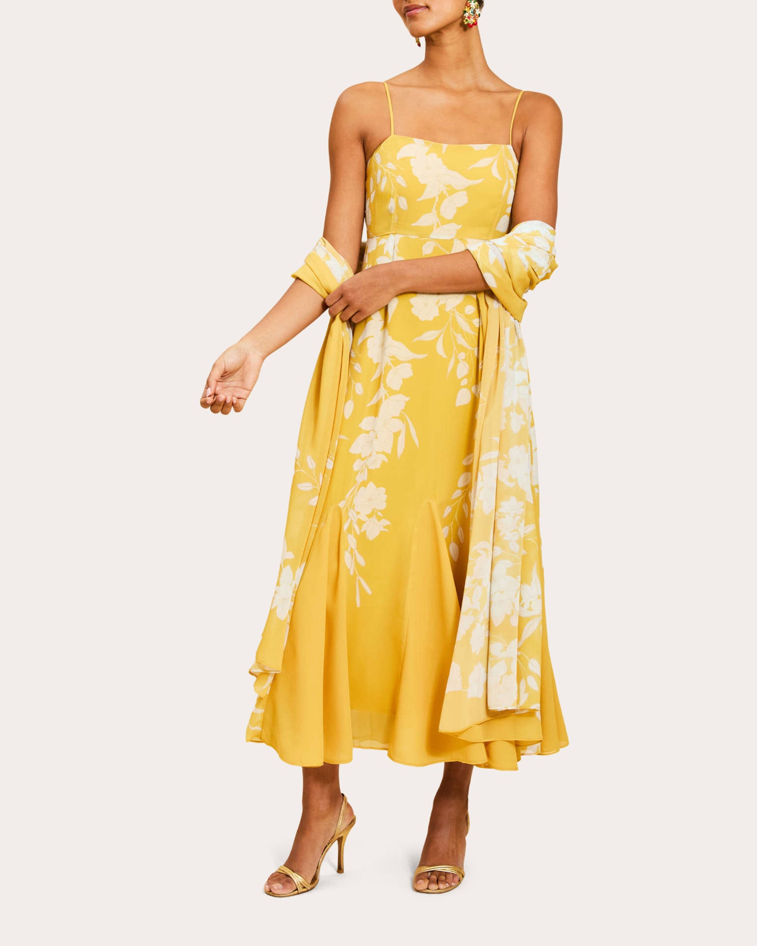Reverie Floral Chiffon Godet Scarf Maxi Dress