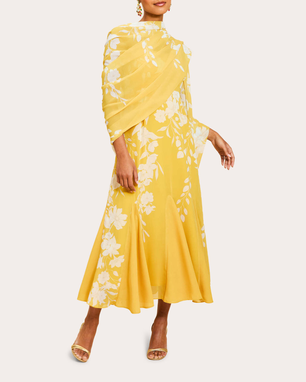 Reverie Floral Chiffon Godet Scarf Maxi Dress