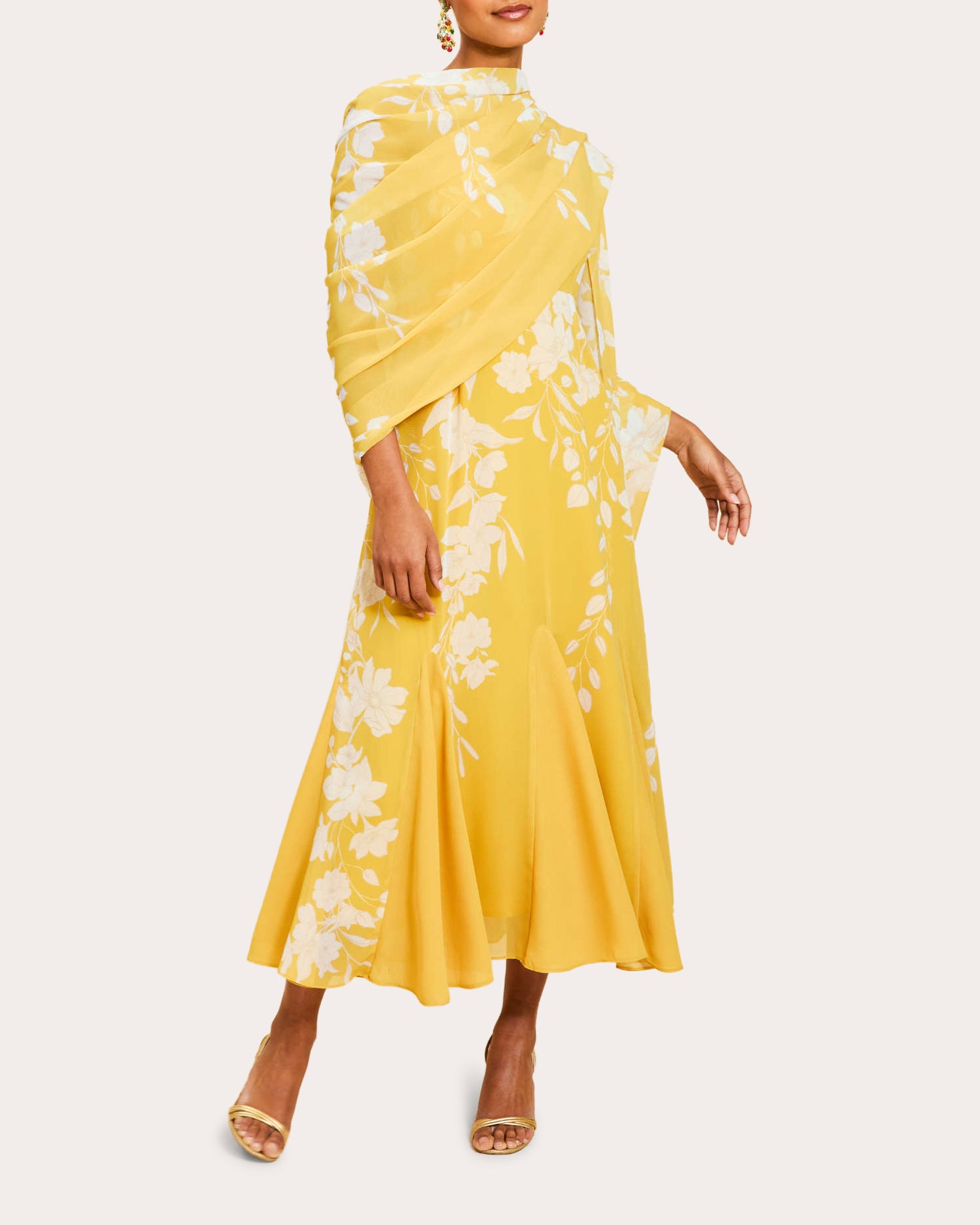 Reverie Floral Chiffon Godet Scarf Maxi Dress