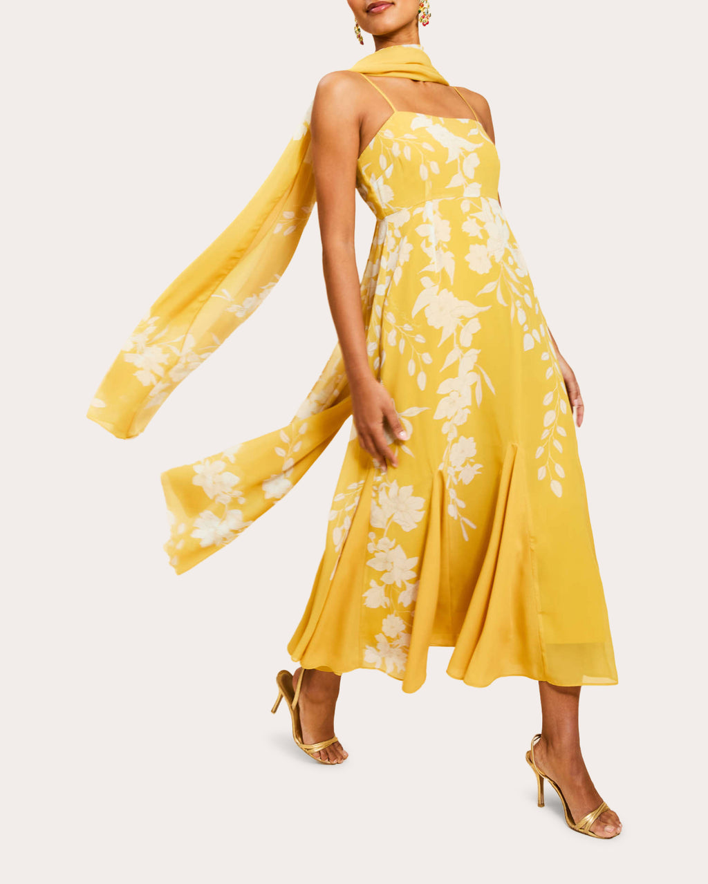 Reverie Floral Chiffon Godet Scarf Maxi Dress