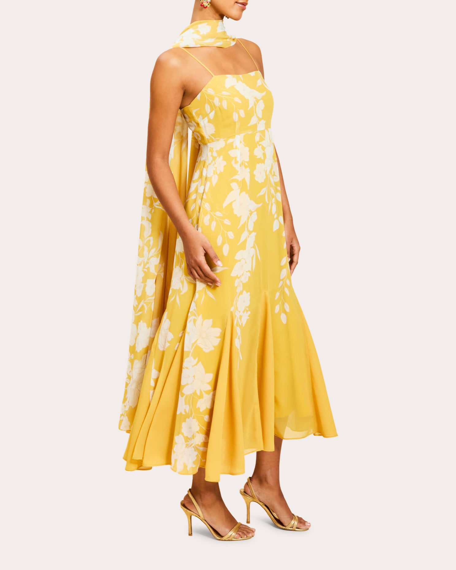 Reverie Floral Chiffon Godet Scarf Maxi Dress