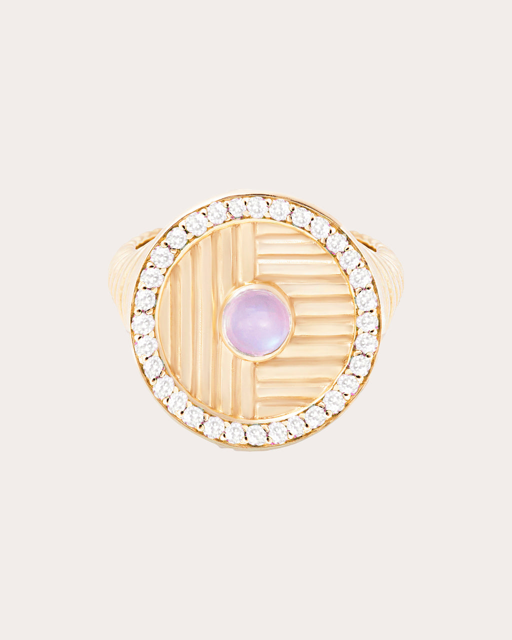 Diamond & Moonstone 14k Gold Found Ribbed Ring
