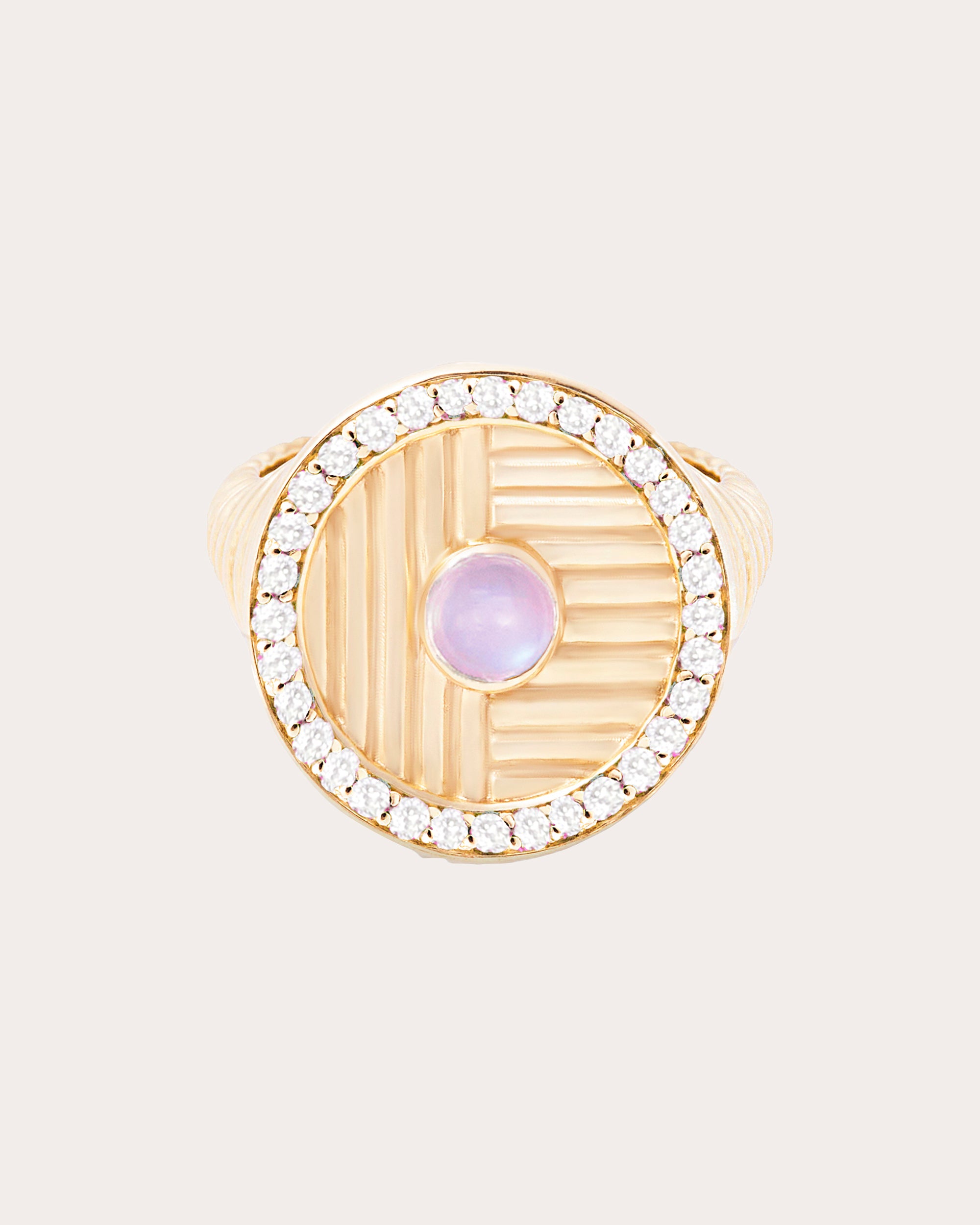 Diamond & Moonstone 14k Gold Found Ribbed Ring