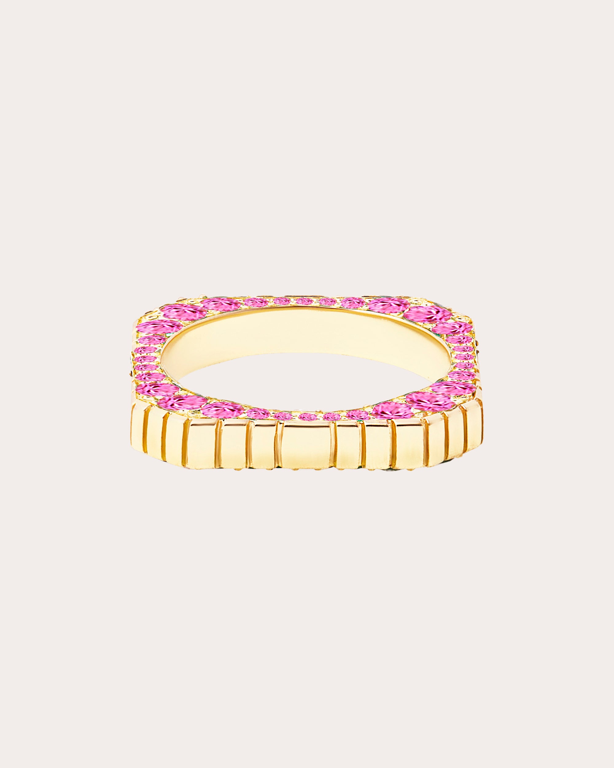 Pink Sapphire & 14k Gold Spark Etched Ring