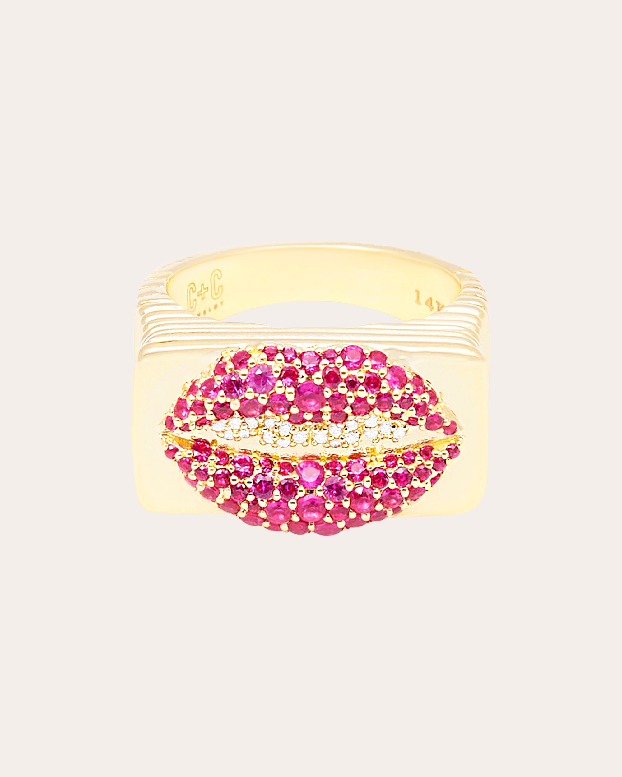 Ruby & Diamond 14k Gold Juju Lips Ring