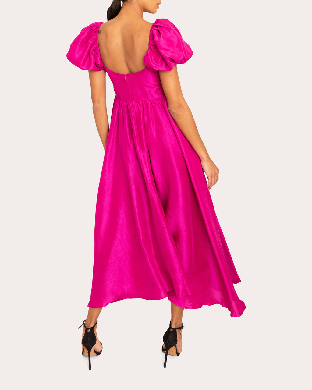 Rory Silk Puff-Sleeve Midi Dress