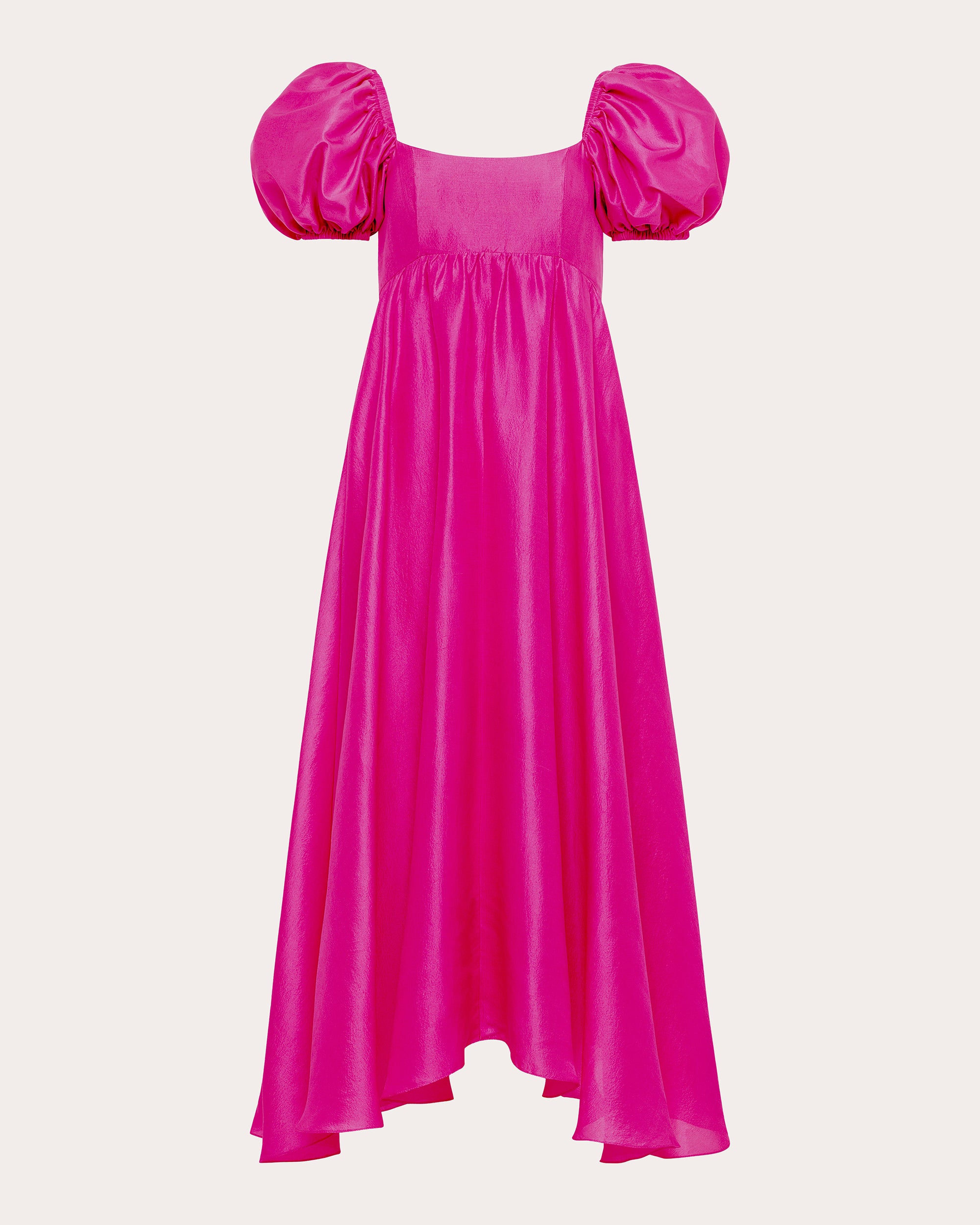 Rory Silk Puff-Sleeve Midi Dress