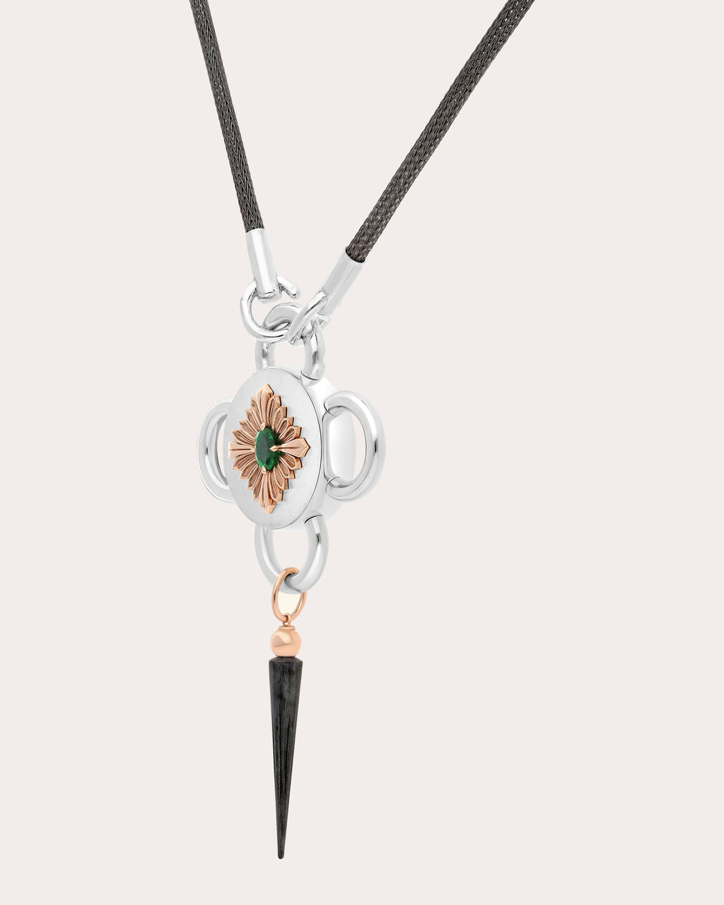 Emerald & 18k Rose Gold Bolt Pendant Necklace