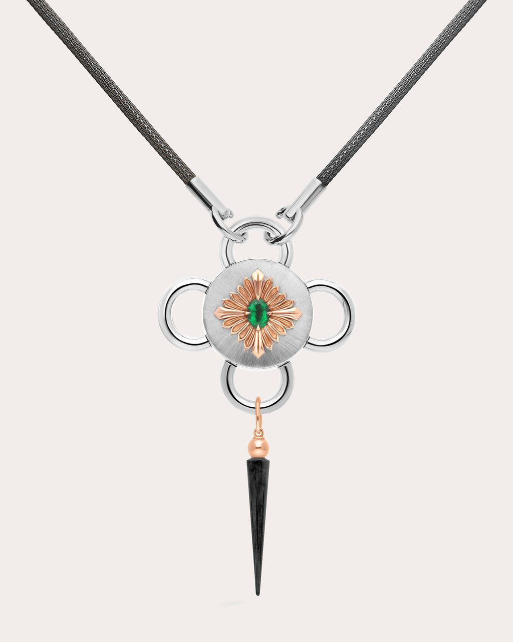 Emerald & 18k Rose Gold Bolt Pendant Necklace