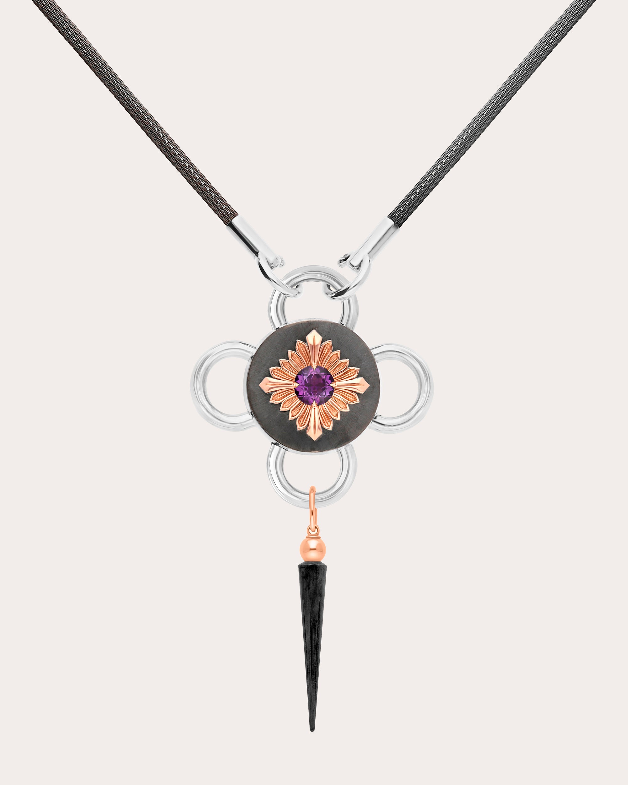 Amethyst & 18k Rose Gold Bolt Pendant Necklace