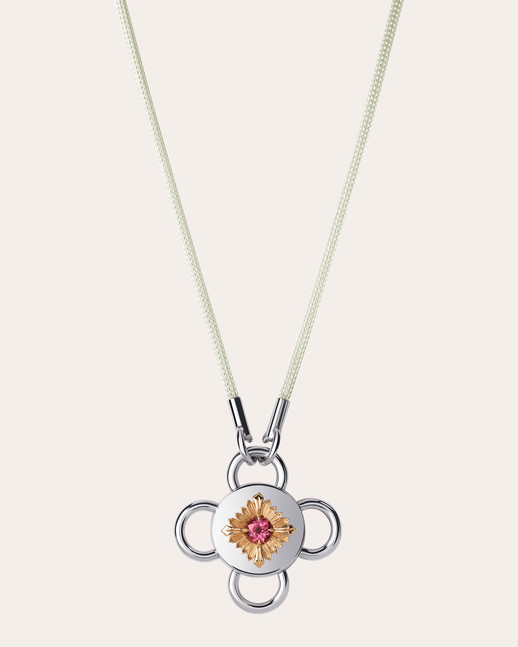 Pink Tourmaline Two-Tone Bolt Pendant Necklace
