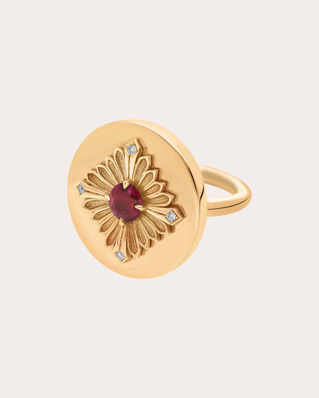 Ruby & Diamond 18k Gold Tag Ring