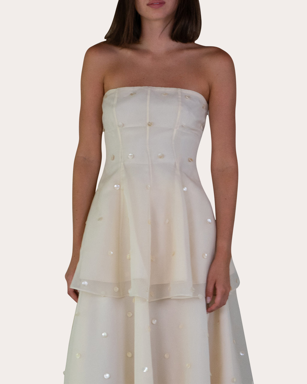 Sable Pearl Strapless Mini Dress