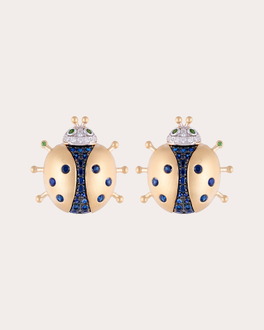 Sapphire Vegetal Fauna Ladybug Stud Earrings
