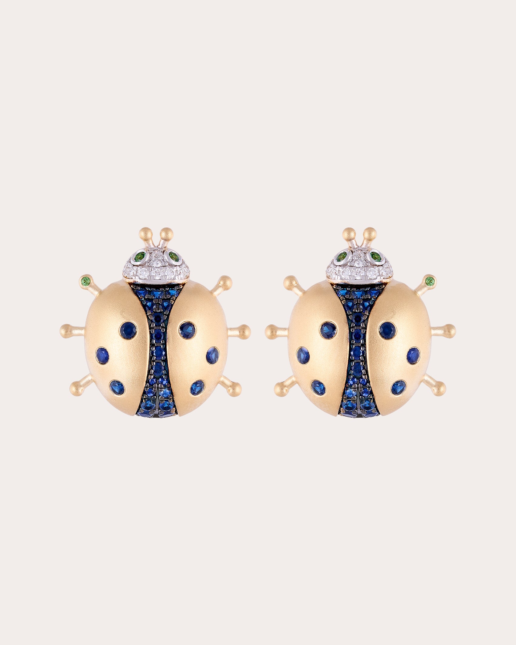 Sapphire Vegetal Fauna Ladybug Stud Earrings