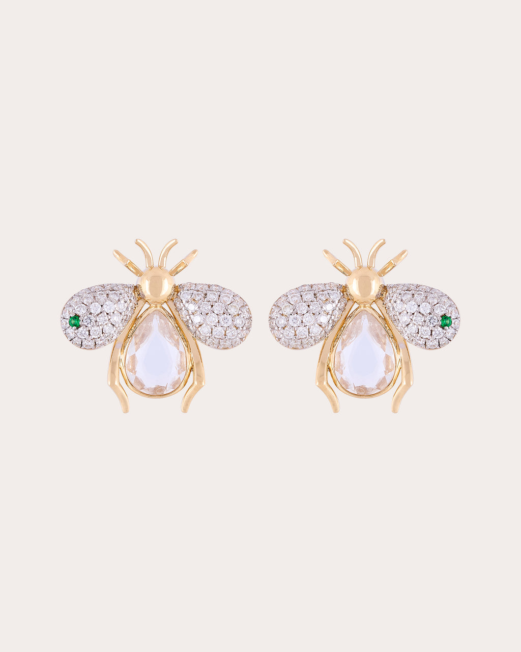 Crystal Quartz & Diamond Abeja Real Stud Earrings