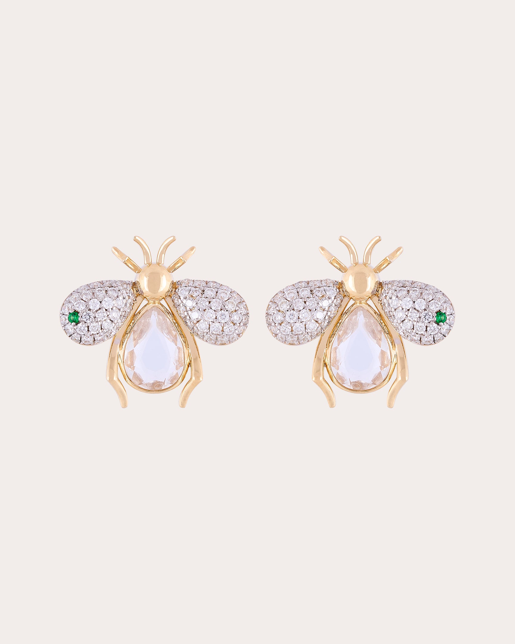 Crystal Quartz & Diamond Abeja Real Stud Earrings